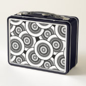 Kreise und Ringe geometrische schwarz-weiße Patter Metall Brotdose (Rückseite)