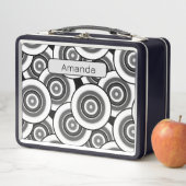 Kreise und Ringe geometrische schwarz-weiße Patter Metall Brotdose (Beispiel)