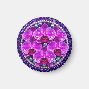 Kreisförmige lila Orchideen-Blumenanordnung Magnet