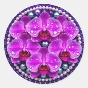 Kreisförmige lila Orchideen-Blumenanordnung Runder Aufkleber