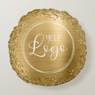 Kreisförmiges Gold-Glitter und Folien-Logo Rundes Kissen