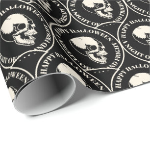 Kreisförmiges Halloween-Lachendes-Totenkopf-Muster Geschenkpapier