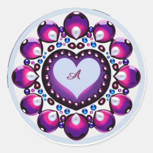 Kreisförmiges Mandala mit violettem Herzmittelpunk Runder Aufkleber