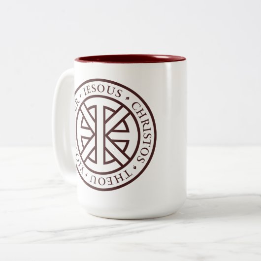 KreisIchthys (hochrot) Zweifarbige Tasse (Vorderseite Links)