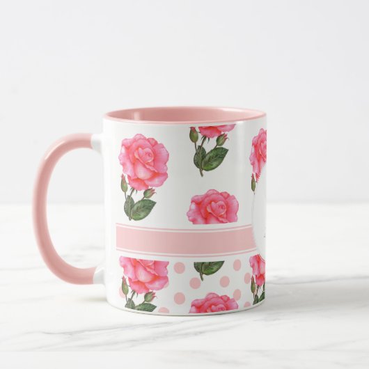 Kreislauf des rosa Roses Polka Dot Monogram Tasse (Links)