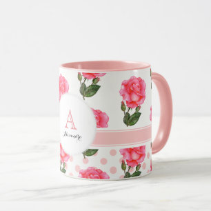 Kreislauf des rosa Roses Polka Dot Monogram Tasse