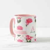 Kreislauf des rosa Roses Polka Dot Monogram Tasse (Vorderseite Links)