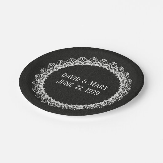 Kreislauffläche auf schwarzem Leder Pappteller (Schrägansicht)