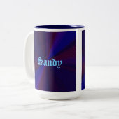 Kreislaufpatchwork Blau bis Lila Zweifarbige Tasse (Vorderseite Links)