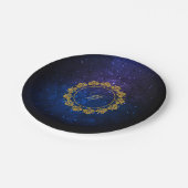 Kreismuster-Monogramm auf blauer Galaxie Pappteller (Schrägansicht)