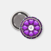 Kreisrunder lila Schmuck-Brosche mit Herz Magnet (Vorderseite/Rückseite)