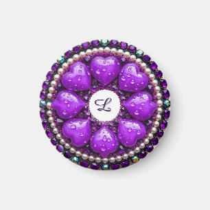 Kreisrunder lila Schmuck-Brosche mit Herz Magnet