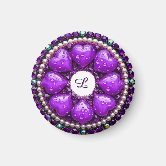 Kreisrunder lila Schmuck-Brosche mit Herz Magnet (Vorne)