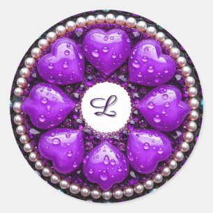 Kreisrunder lila Schmuck-Brosche mit Herz Runder Aufkleber