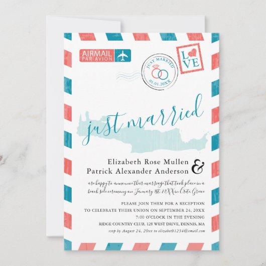 Kreta Griechenland Antique Airmail Post Wedding Einladung (Vorderseite)