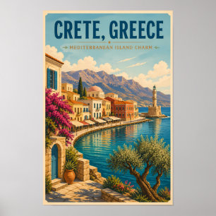 Kreta Griechenland Illustration Reise Kunst Vintag Poster