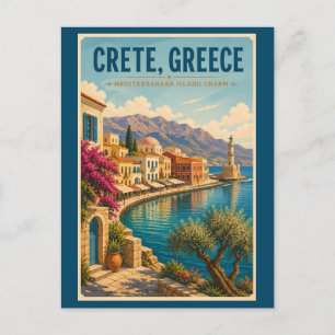 Kreta Griechenland Illustration Reise Kunst Vintag Postkarte
