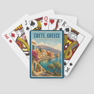 Kreta Griechenland Illustration Reise Kunst Vintag Spielkarten
