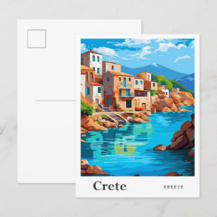 Kreta Griechenland Kunst Vintage Reiseillustration Postkarte