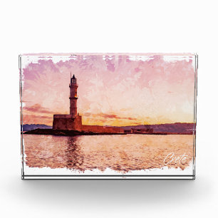 Kreta Griechenland Ölmalerei Sonnenuntergang Kunst Fotoblock