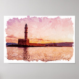 Kreta Griechenland Ölmalerei Sonnenuntergang Kunst Poster