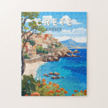 Kreta Griechenland Reisen Kunst Vintag Puzzle<br><div class="desc">Kreatives Retro-Vektordesign. Kreta ist die größte Insel Griechenlands und die fünftgrößte im Mittelmeer.</div>