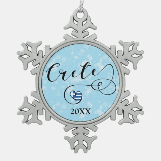 Kreta Heart Flag, Griechenland, Kreta Schneeflocken Zinn-Ornament (Vorderseite)