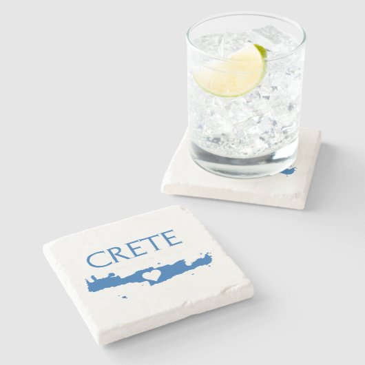 Kreta Karte mit Herz blau und weiß Steinuntersetzer (Seitenansicht)