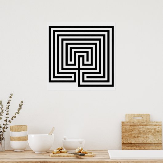 Kreta Labyrinth in Schwarzweiß Poster (Küche)