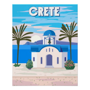Kreta Poster Travel, griechische weiße Kirche