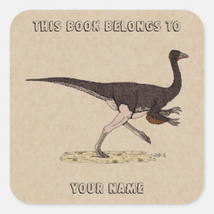 Kretakisches Dinosaurier Ornithomimus-Buchzeichen Quadratischer Aufkleber