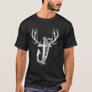 Kreuz & Angelhaken Hirschjagd & Angler-Vater T-Shirt