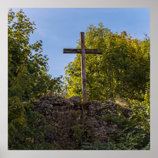 Kreuz auf den Felsen Poster (Vorne)