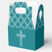 Kreuz auf der Dunklen Aquamarinen Erstkommune Geschenkschachtel (Geöffnet)