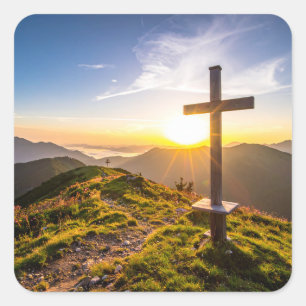 Kreuz auf Hügel Quadratischer Aufkleber
