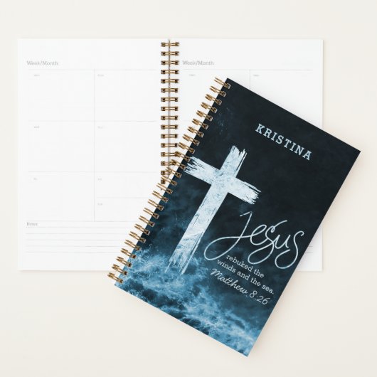 Kreuz auf Raging Water Bible Verse Personalisiert Planer (Anzeige)