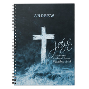 Kreuz auf Raging Water Scripture Verse Personalisi Notizblock