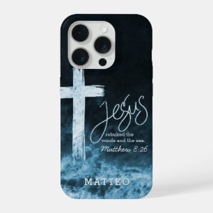 Kreuz auf Wasser Dunkelblau Schrift Personalized iPhone 15 Pro Hülle