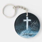 Kreuz auf Wasser Dunkelblaue Schrift Personalisier Schlüsselanhänger (Vorderseite)