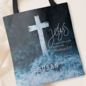 Kreuz auf Wasser Dunkelblaue Schrift Personalisier Tasche