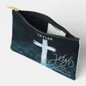 Kreuz auf Wasser Dunkelblaue Schrift Personalisier Zubehörtasche (Offen)