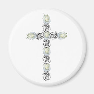Kreuz aus Silber und Weißen Rosen Magnet