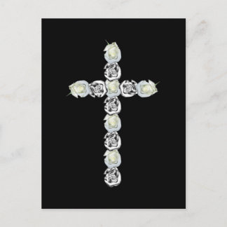 Kreuz aus Silber und Weißen Rosen Postkarte