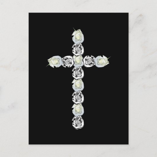 Kreuz aus Silber und Weißen Rosen Postkarte (Vorderseite)