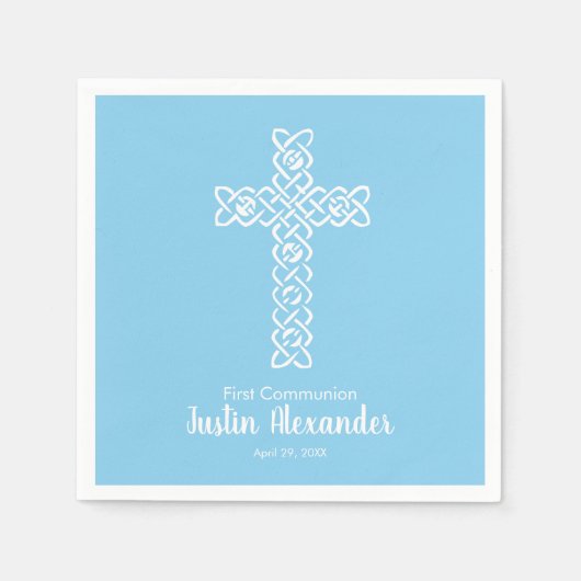 Kreuz | Baby Blue Communion Taufen Christening Serviette (Vorderseite)