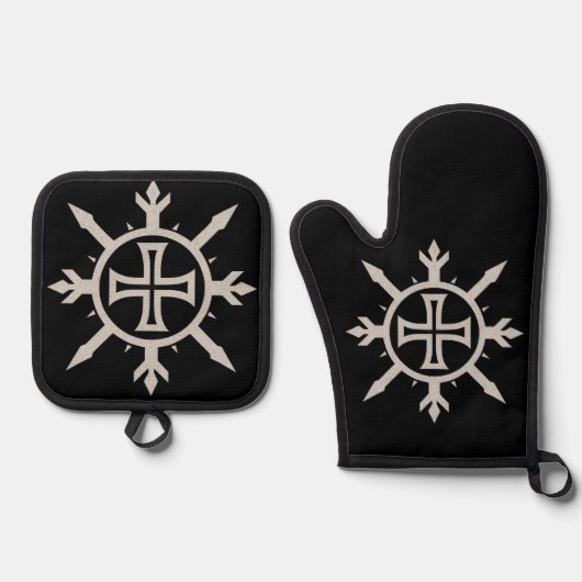 "Kreuz-Emblem" Ofenhandschuh & Topflappen-Set (Vorderseite)