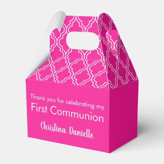 Kreuz | Gastgeschenk mit heißrosa Erstkommunion Geschenkschachtel (Rückseite)