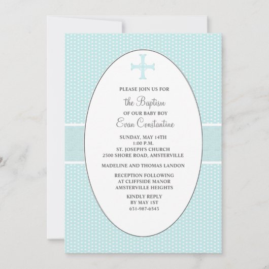 Kreuz im ovalen Rahmen - blaue religiöse Einladung (Vorderseite)