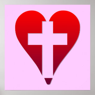 Kreuz innerhalb des roten Herzens Poster