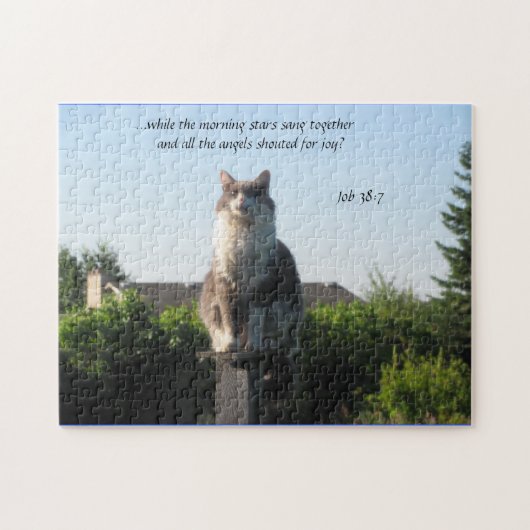 Kreuz Mit Augen Katze und Job 38:7 Puzzle (Horizontal)